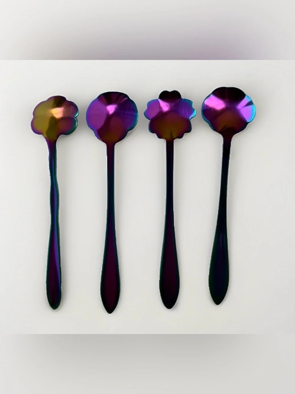 Iridescent Floral Spoon Set - Green/Purple